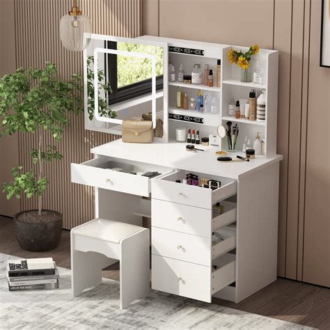 vanity desk with drawers and mirror|vanity desk with hidden mirror.